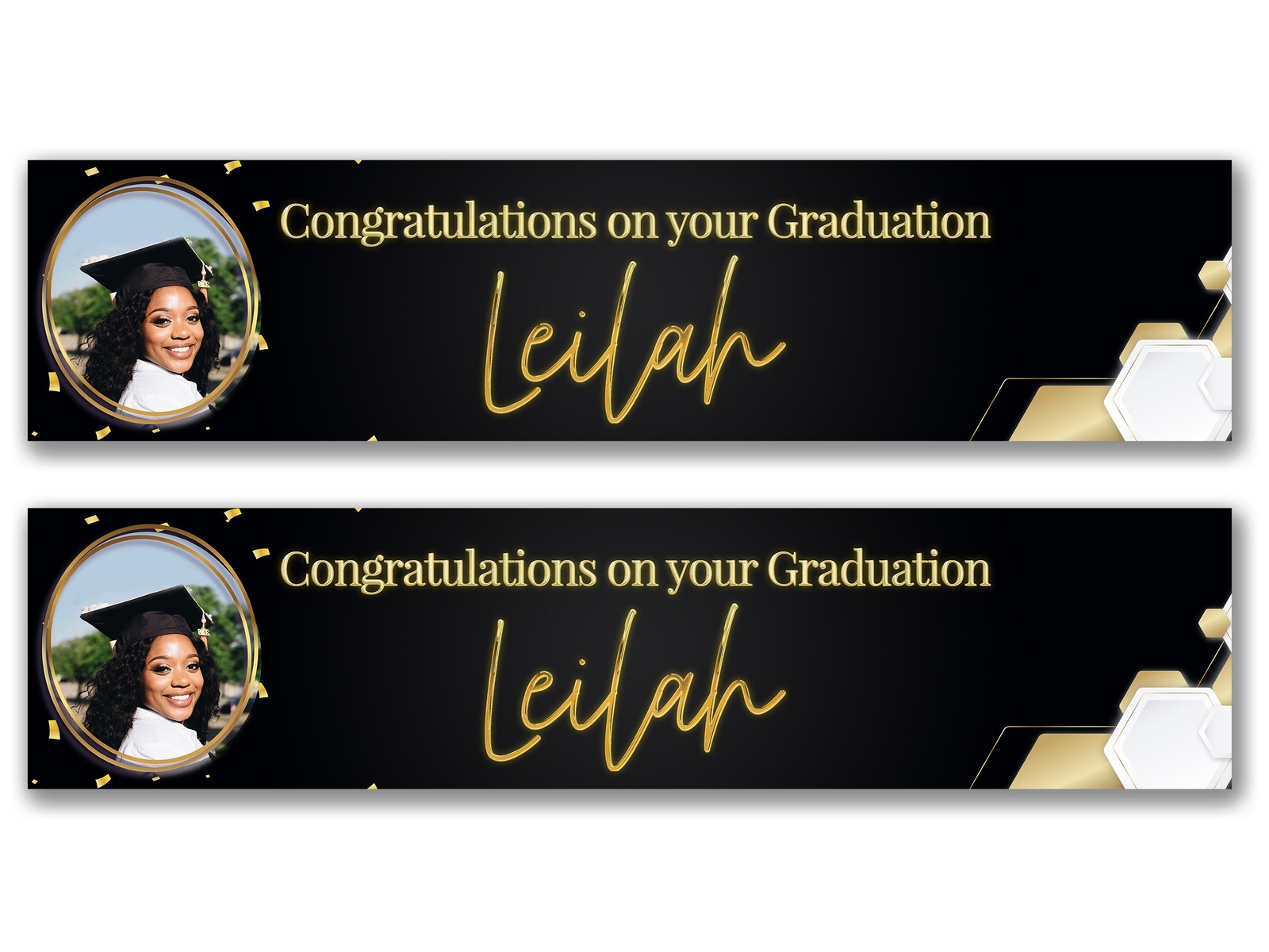 2 x Personalised Graduation Photo Banners – Any Name, Age and Occasion