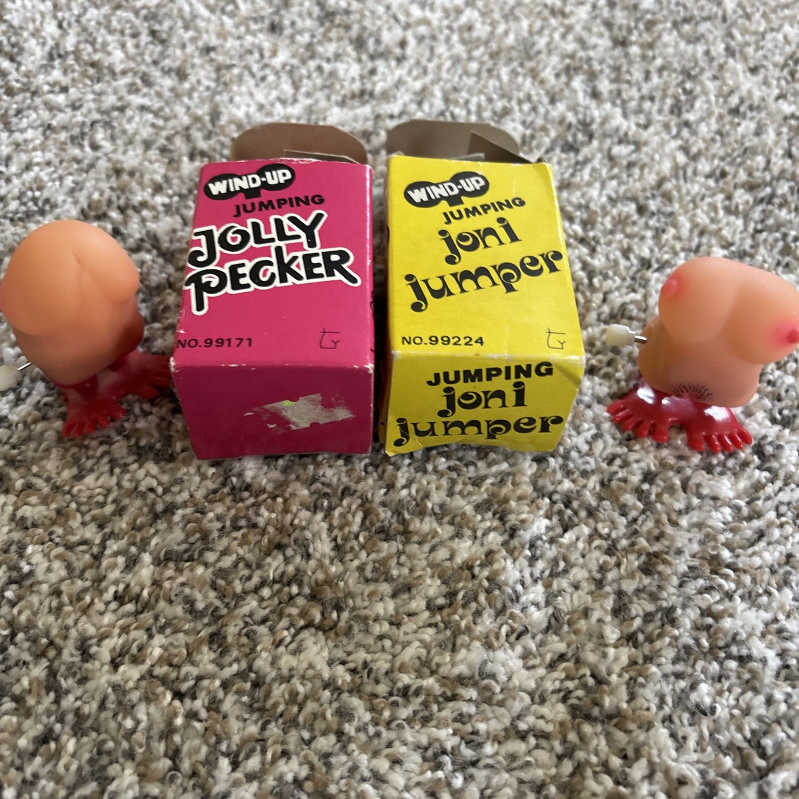1980 Wind-Up Jumping JOLLY PECKER (99171) & JONI JUMPER (99224) Adult Novelty