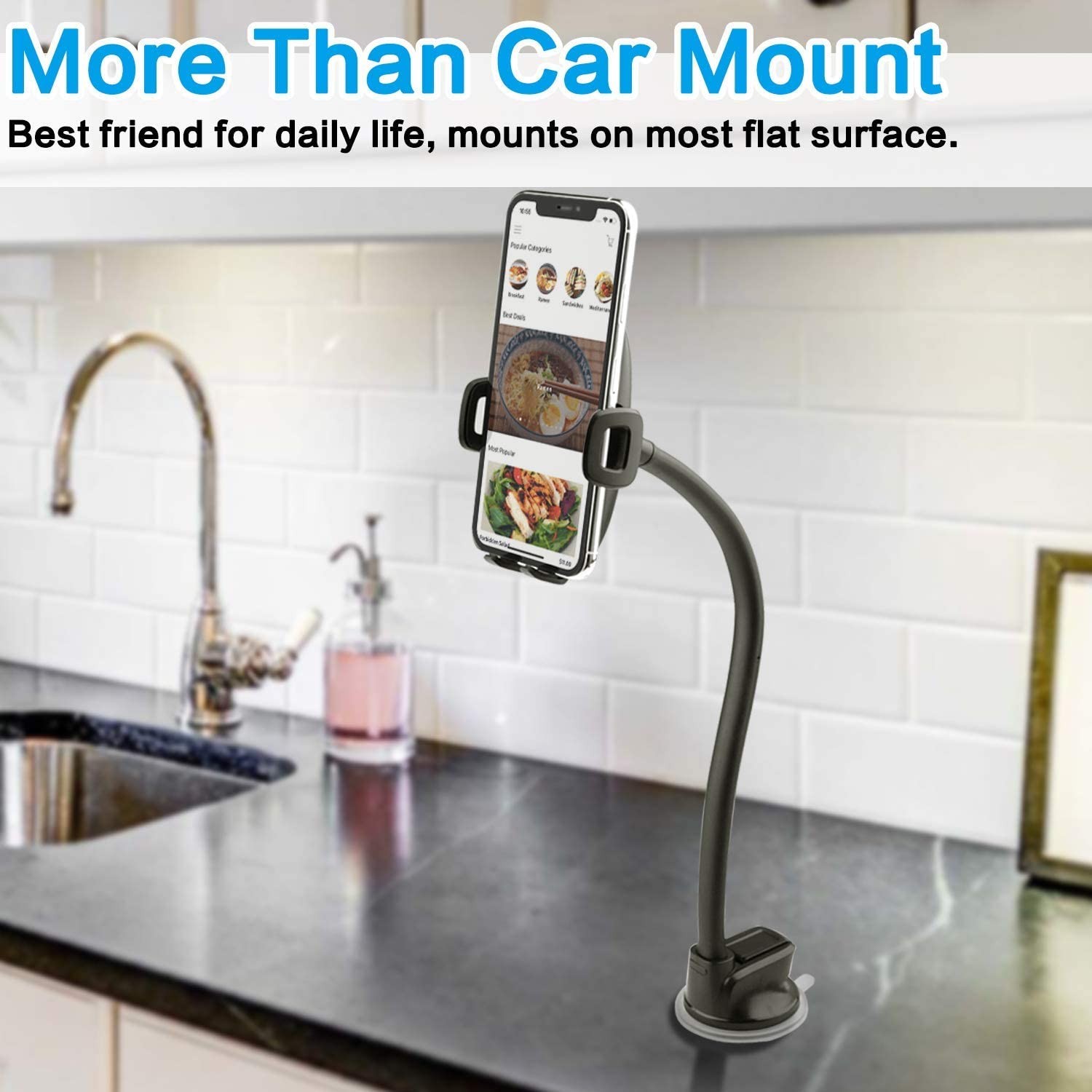 1Zero Solid Car Truck Phone Mount Holder with 14-Inch Gooseneck Long Arm, Windsh