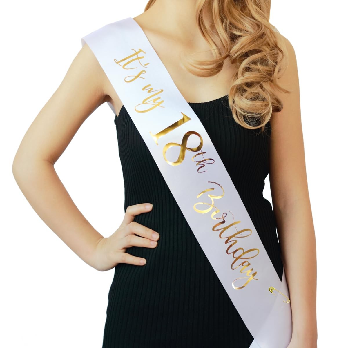 18th Birthday Girl Sash White With Rose Gold Foil Lettering Decoration