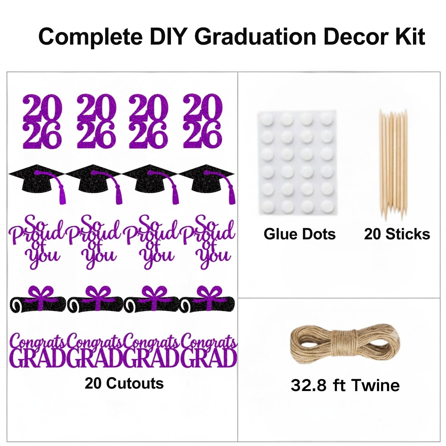 20-Pack Double Sided Graduation Centerpiece Sticks & Twine – Class of 2026 Decor