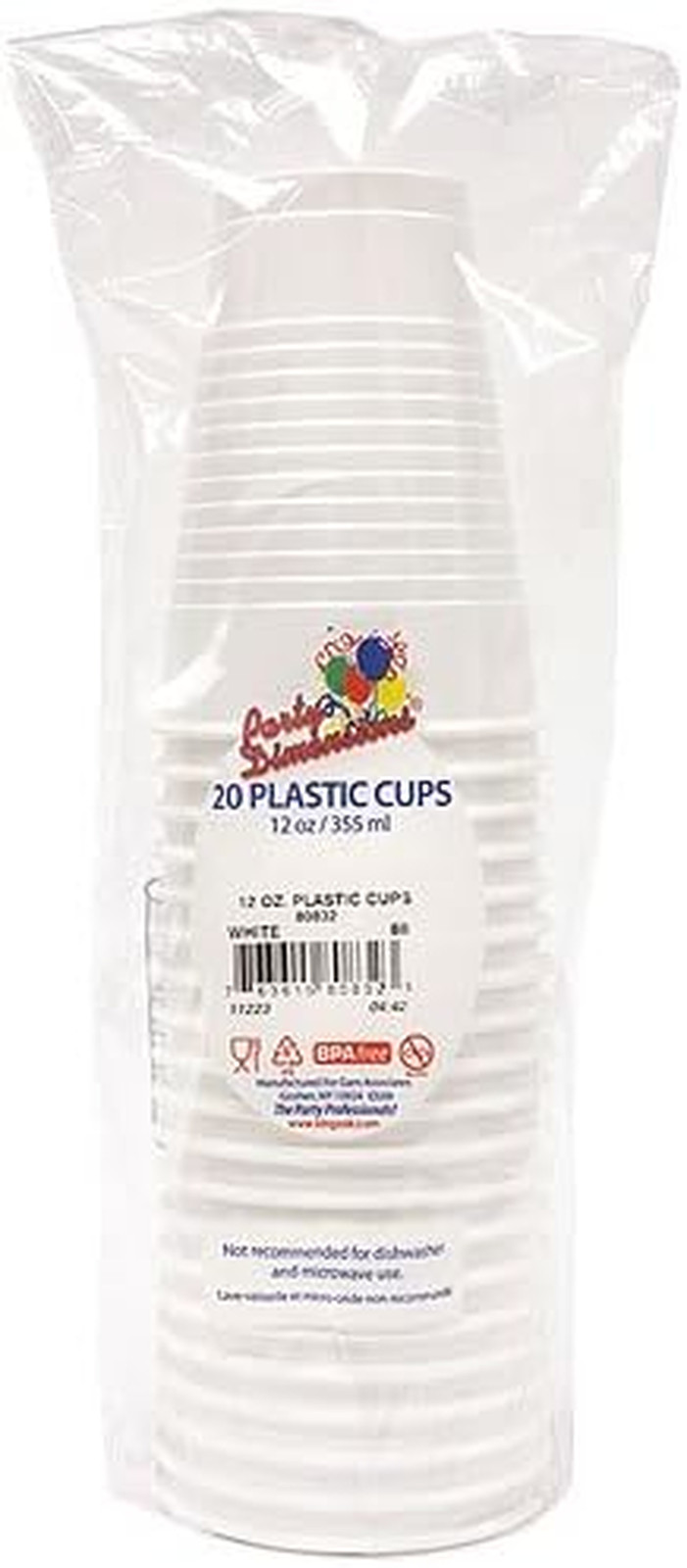 White Solid Color Plastic Party Cup (12 Oz.) 20 Count – Durable & Stylish, Perfe