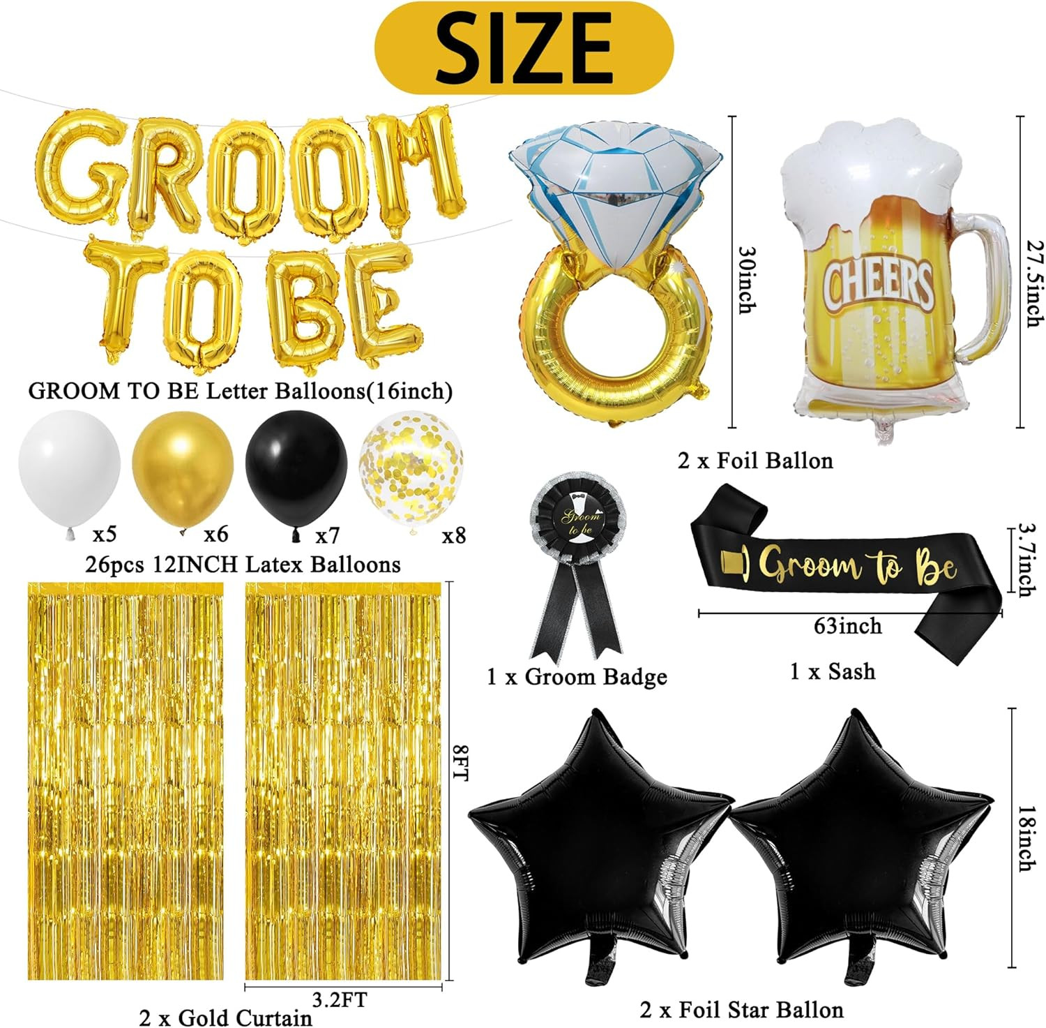 Gold Bachelor Party Decorations for Men, Groom to Be Banner Fringe Curtains, Gro