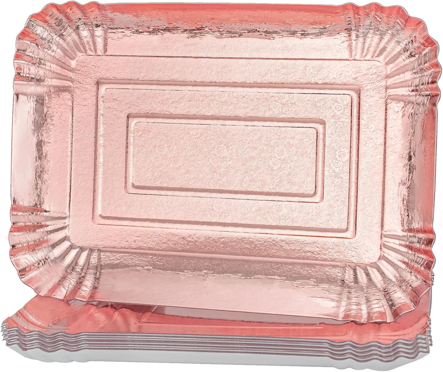 10 PCS Rose Gold Rectangle Trays, Heavy Duty Disposable Paper Cardboard for Plat