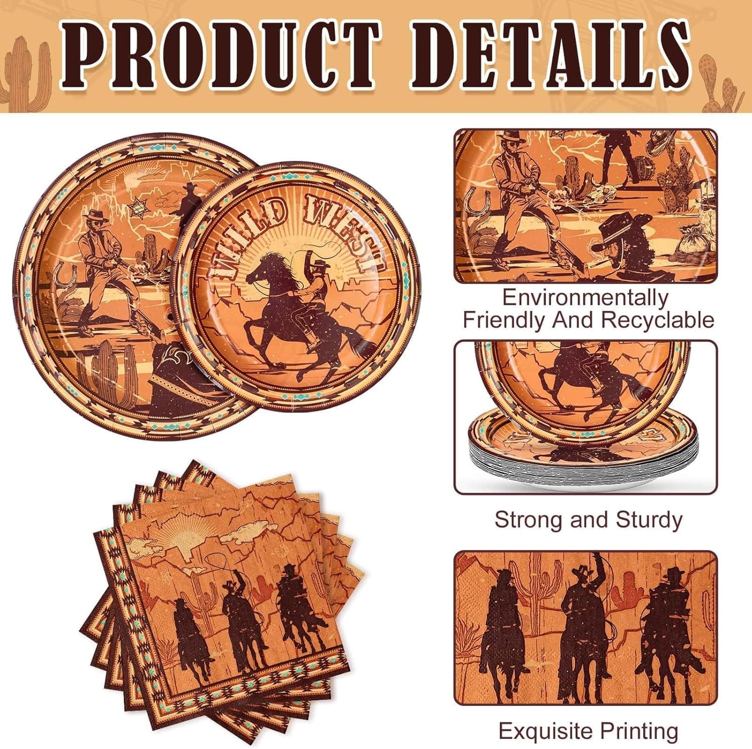 Western Party Decorations – 48 PCS Cowboy Plates and Napkins First Rodeo Birt…
