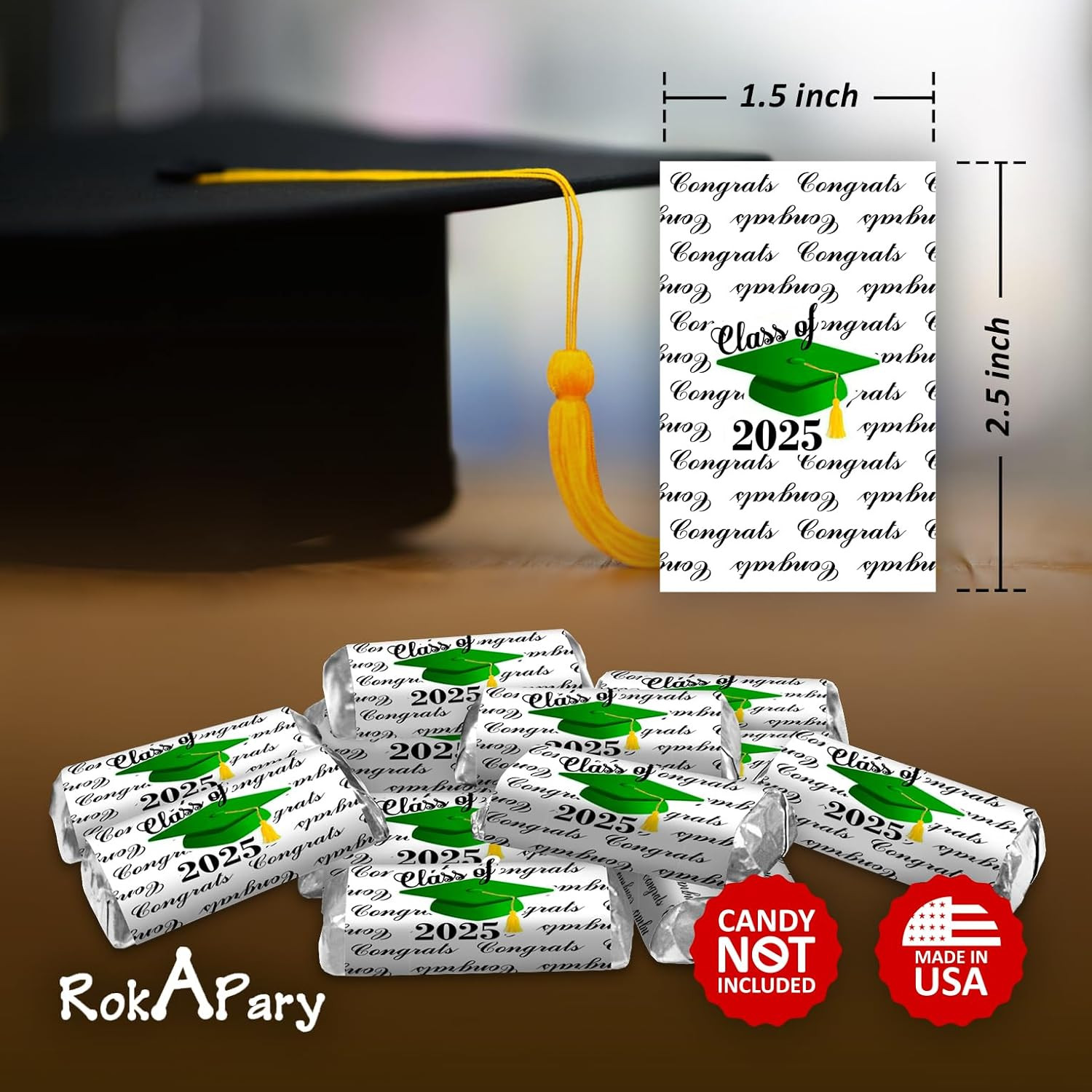 60 Graduation Cap Party Class of 2026 Miniatures Candy Bar Wrapper, (Set of 60)