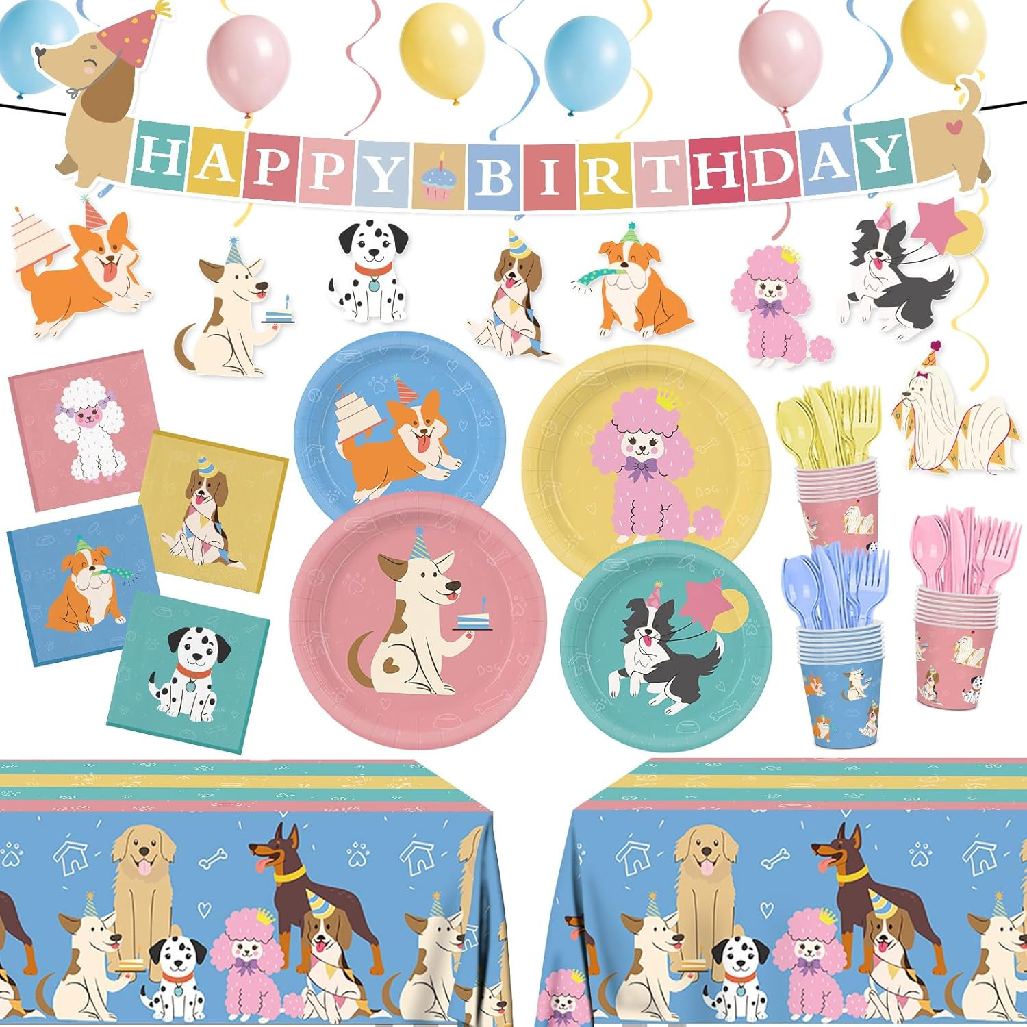 203pcs Retro Puppy Party Decorations Plates Napkins Pet Dog Birthday Party Suppl