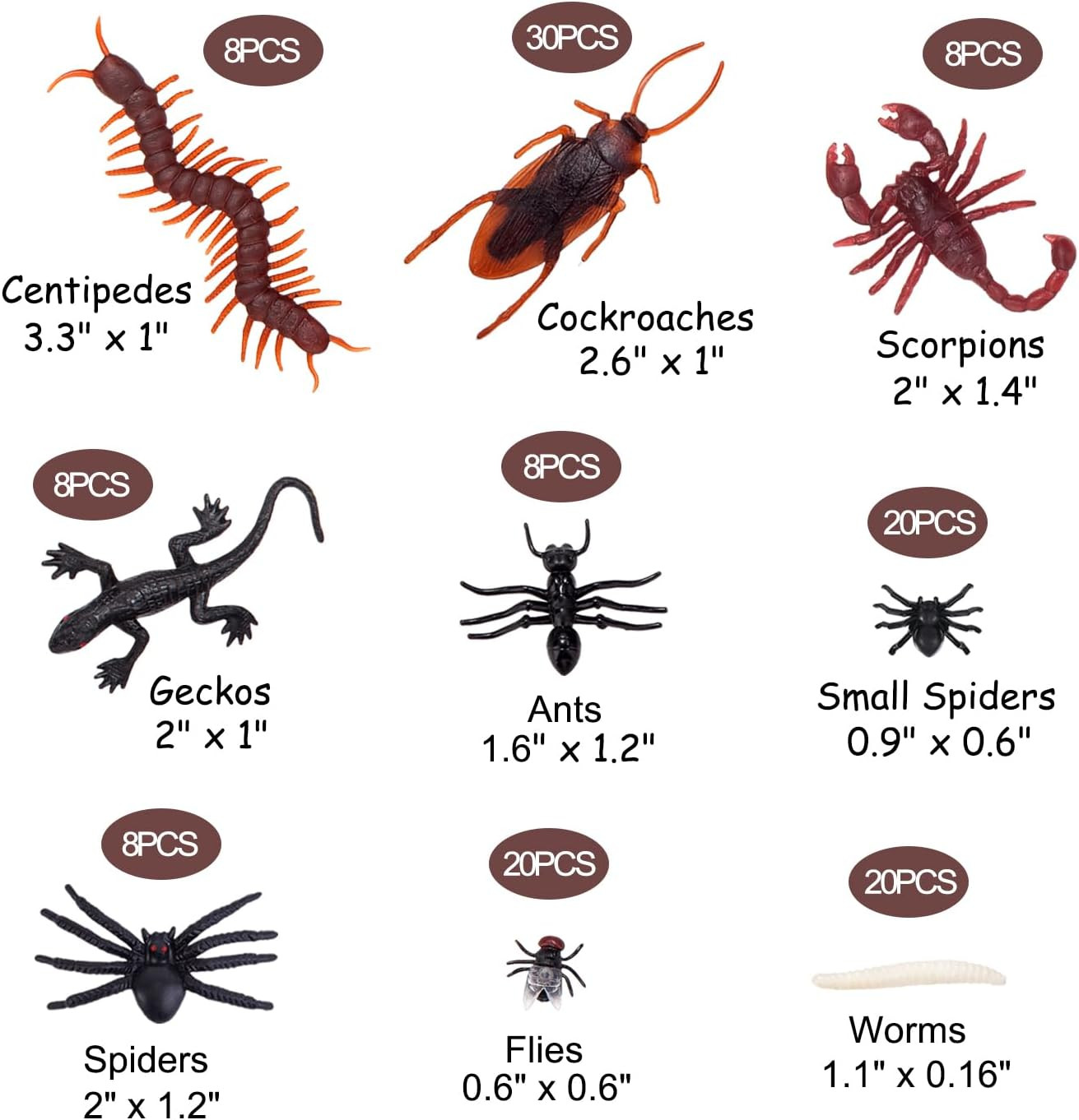 130 PCS Realistic Plastic Bugs Trick Toys, 9 Types Prank Fake Insects Cockroache
