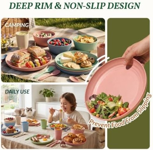 Homienly Wheat Straw Dinnerware Sets 20 PCS Cups and Plates Sets for Kitchen …