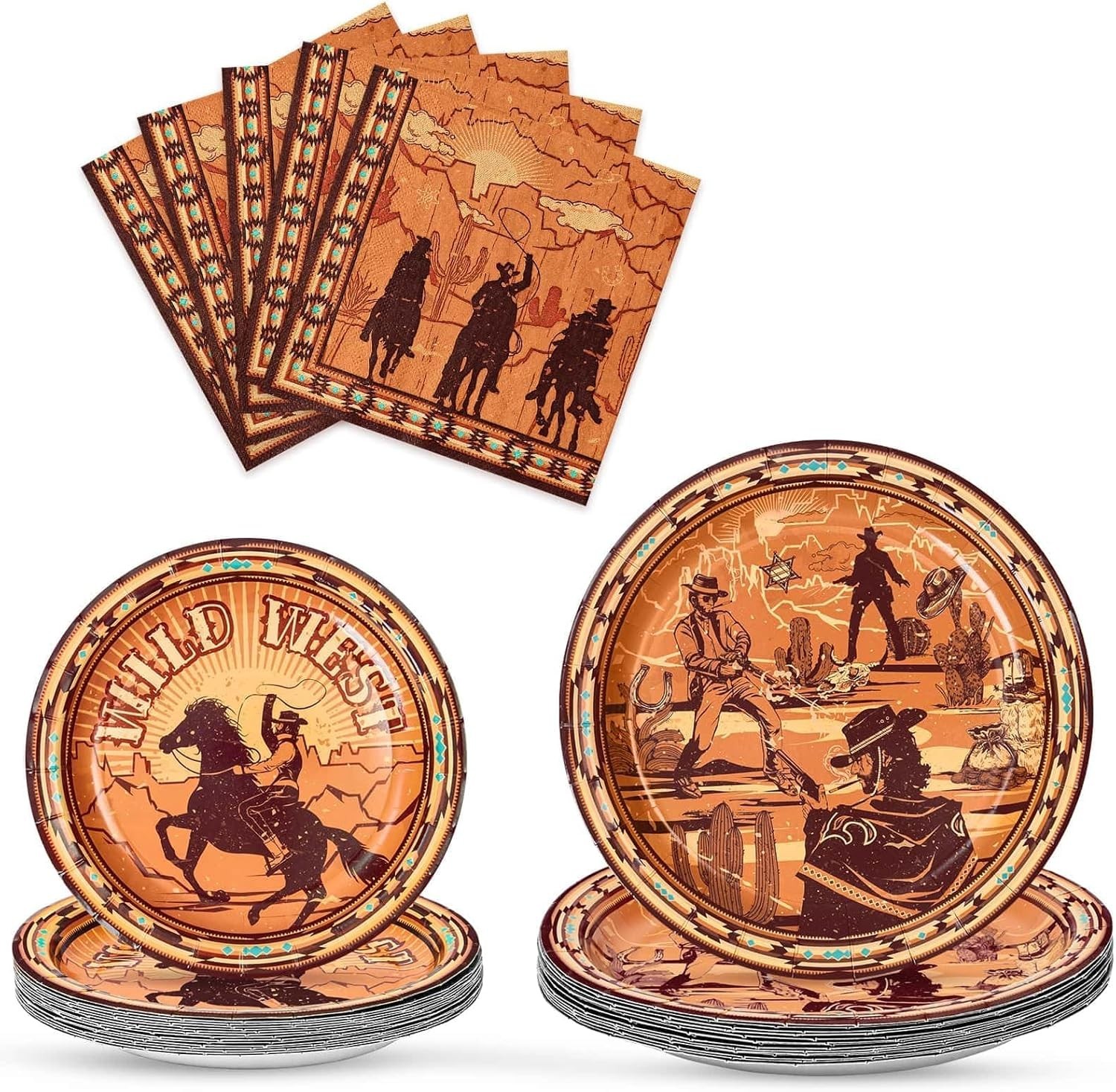 Western Party Decorations – 48 PCS Cowboy Plates and Napkins First Rodeo Birt…