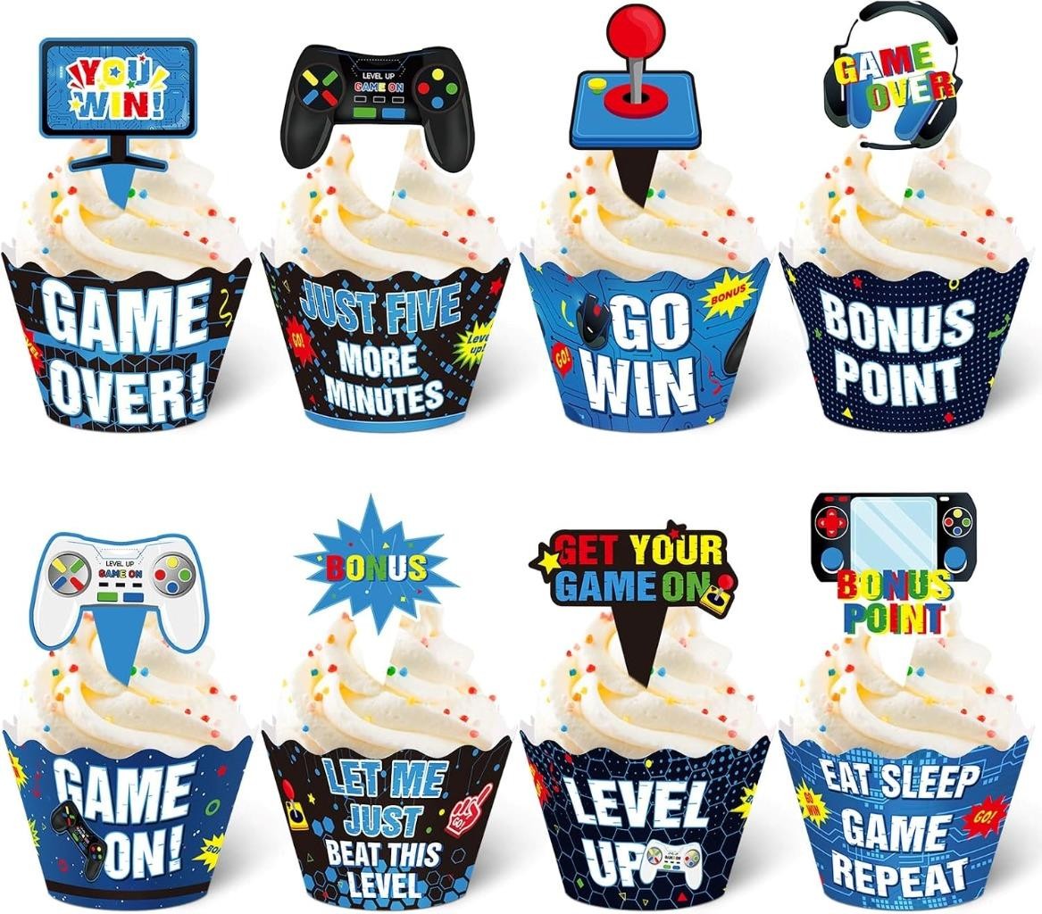 NEW Video Game Cupcake Decor Toppers Wraps Birthday Gamer Cake Party 95 Pieces