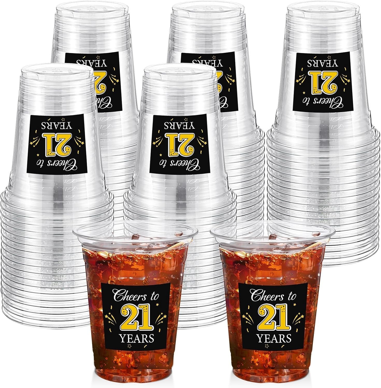 60 Pack 21st Birthday Cup 12 oz Cheers to 21 Disposable Clear Plastic Cups f…