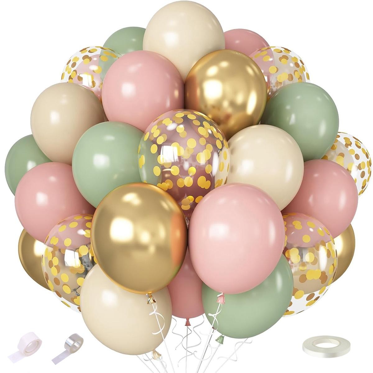 Balloons Retro Sage Confetti Balloons Olive Green Gold Pink Beige Latex Balloonx