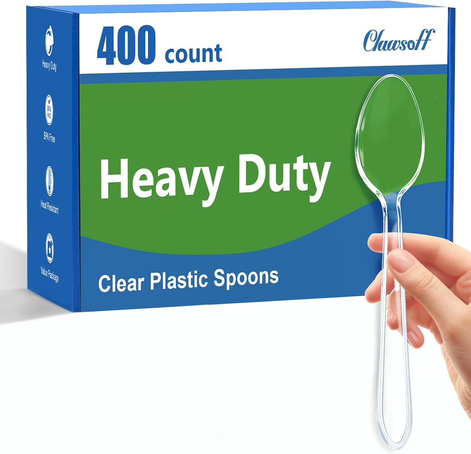 Clawsoff 400 Count Clear Plastic Spoons Disposable, Plastic Cutlery Utensils Set