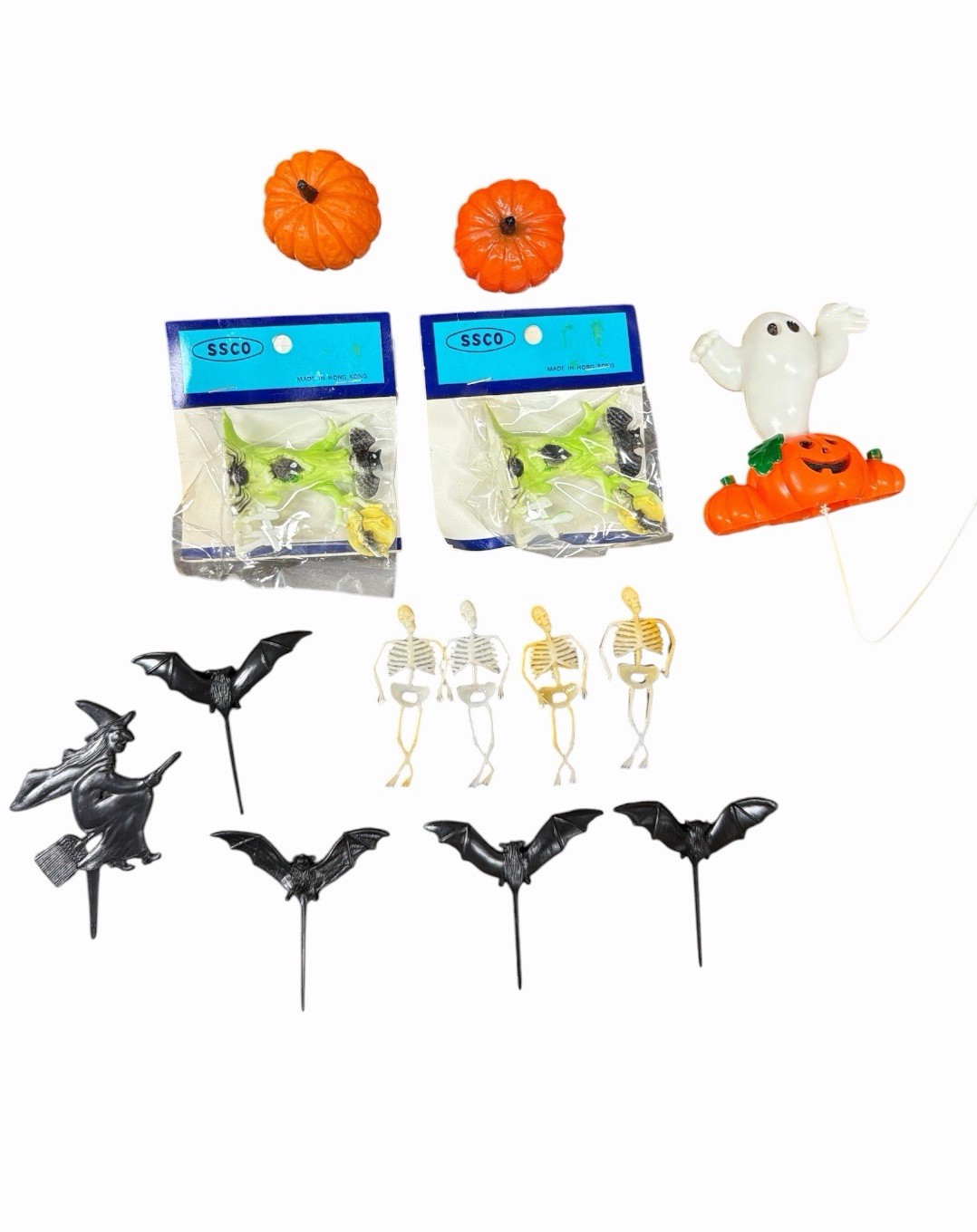 Vintage Halloween Cupcake Toppers Picks Ghost Bats Witch Skeletons Pumpkins Lot