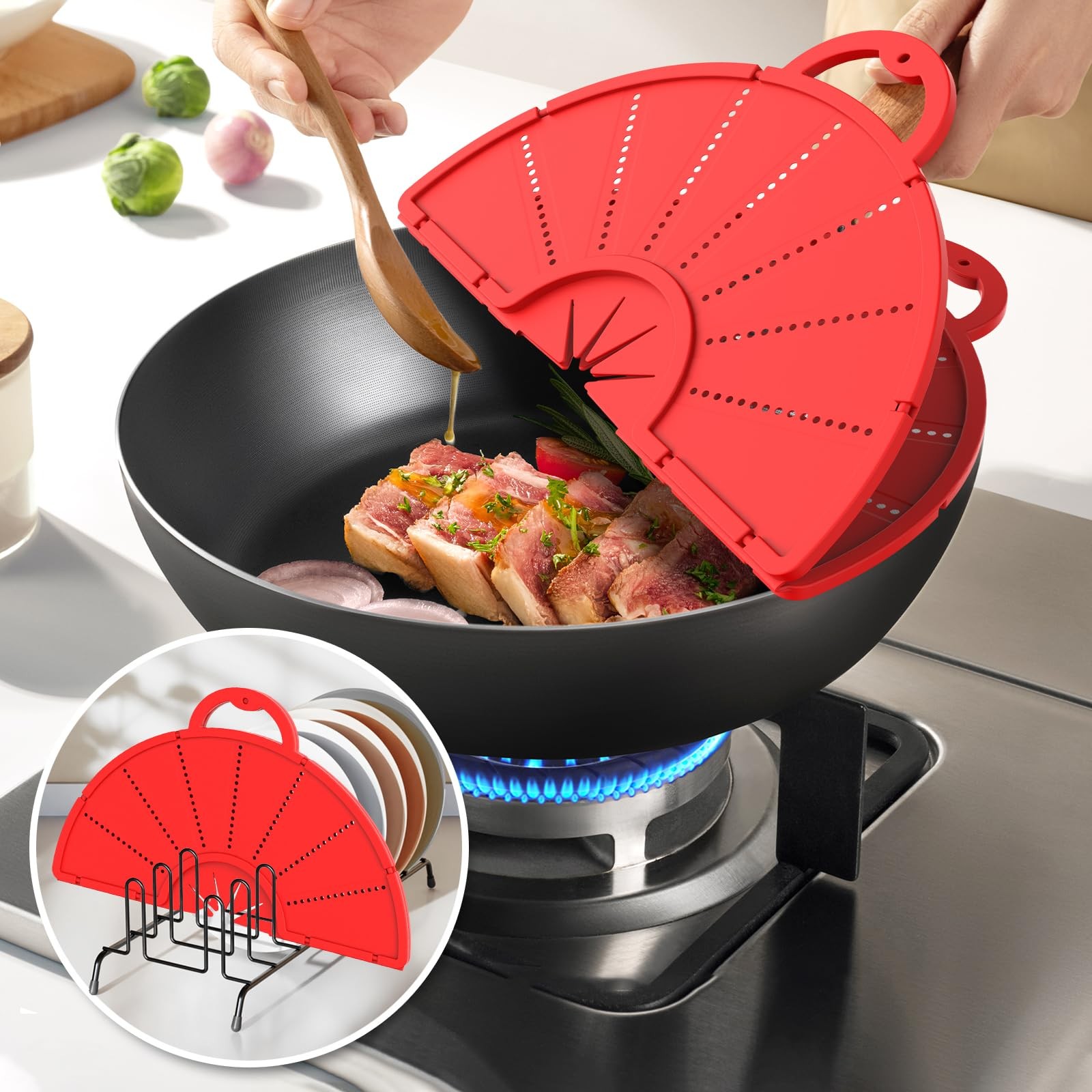 Silicone Splatter Screen for Frying Pan, Foldable Splash Guard, Multi-Use Grease