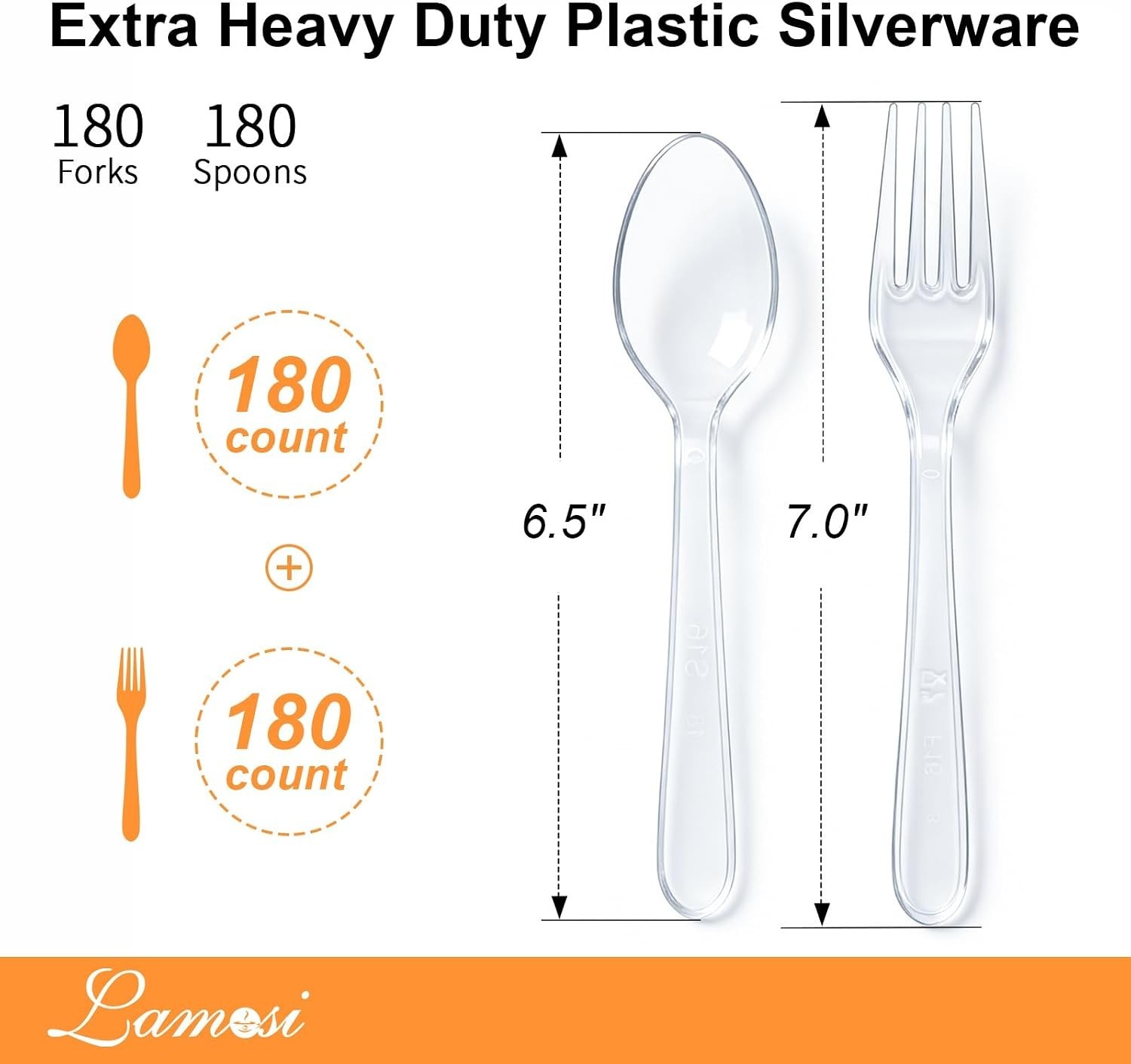 360 Count Extra Heavy Duty Clear Plastic Forks and Spoons, 180 Forks, 180 Spo…