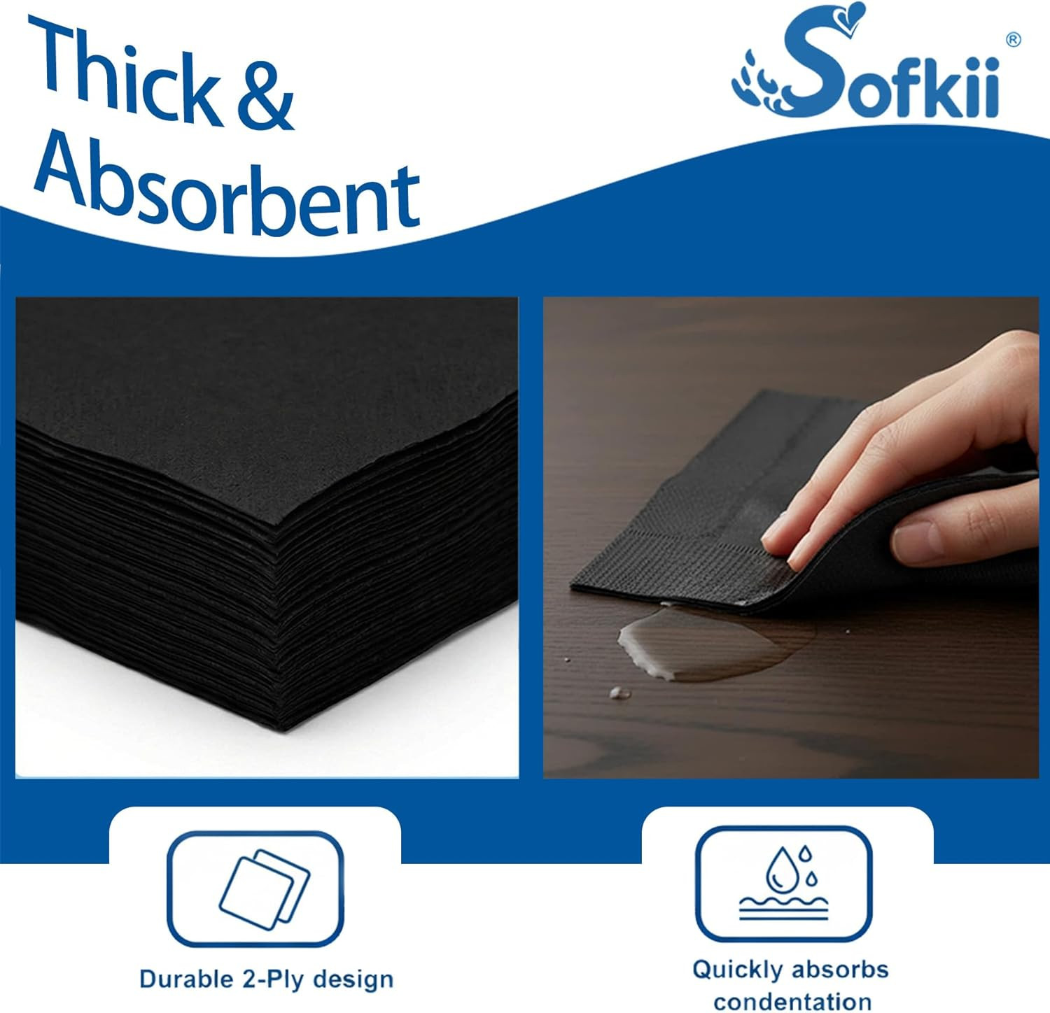 400 Count Black Cocktail Napkins, 4.75×4.75 Inch 2-Ply Disposable Paper Napkins,