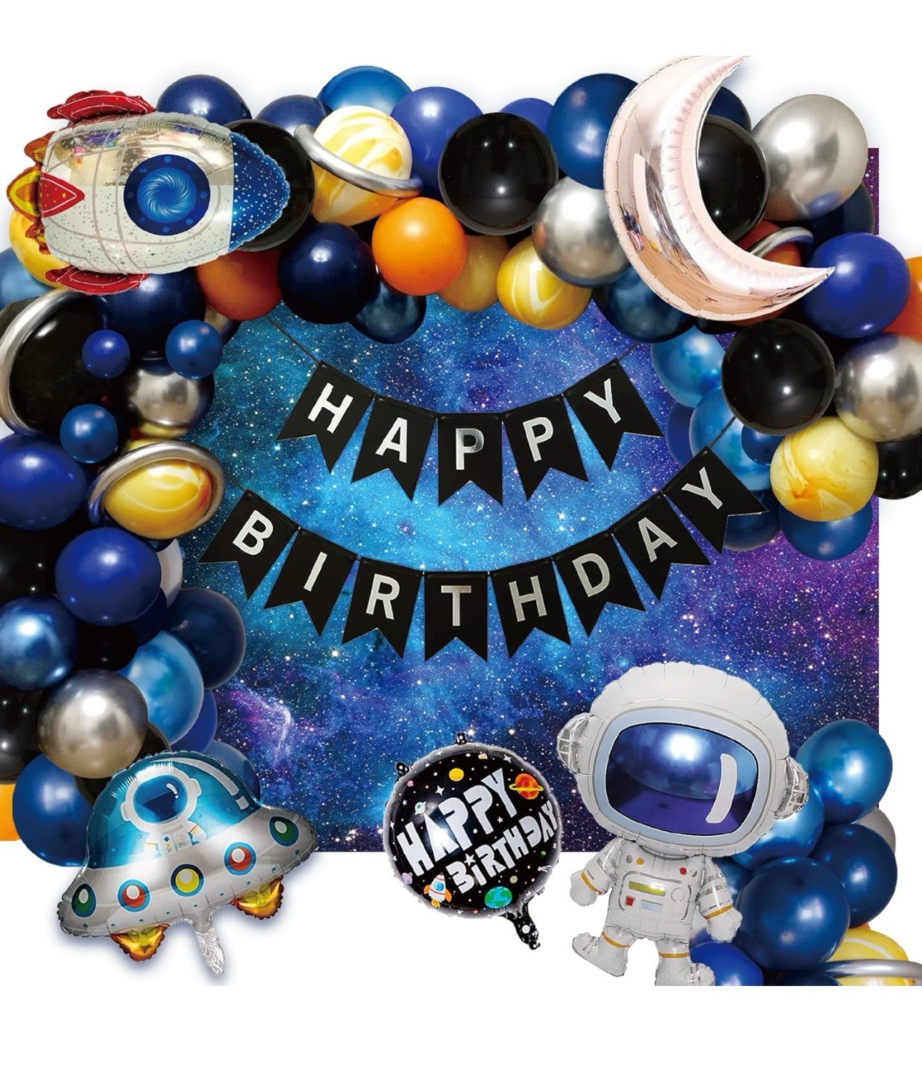 Outer Space Party Decorations Set | 108PCS – Astronaut, Balloons, Banner, Rocket
