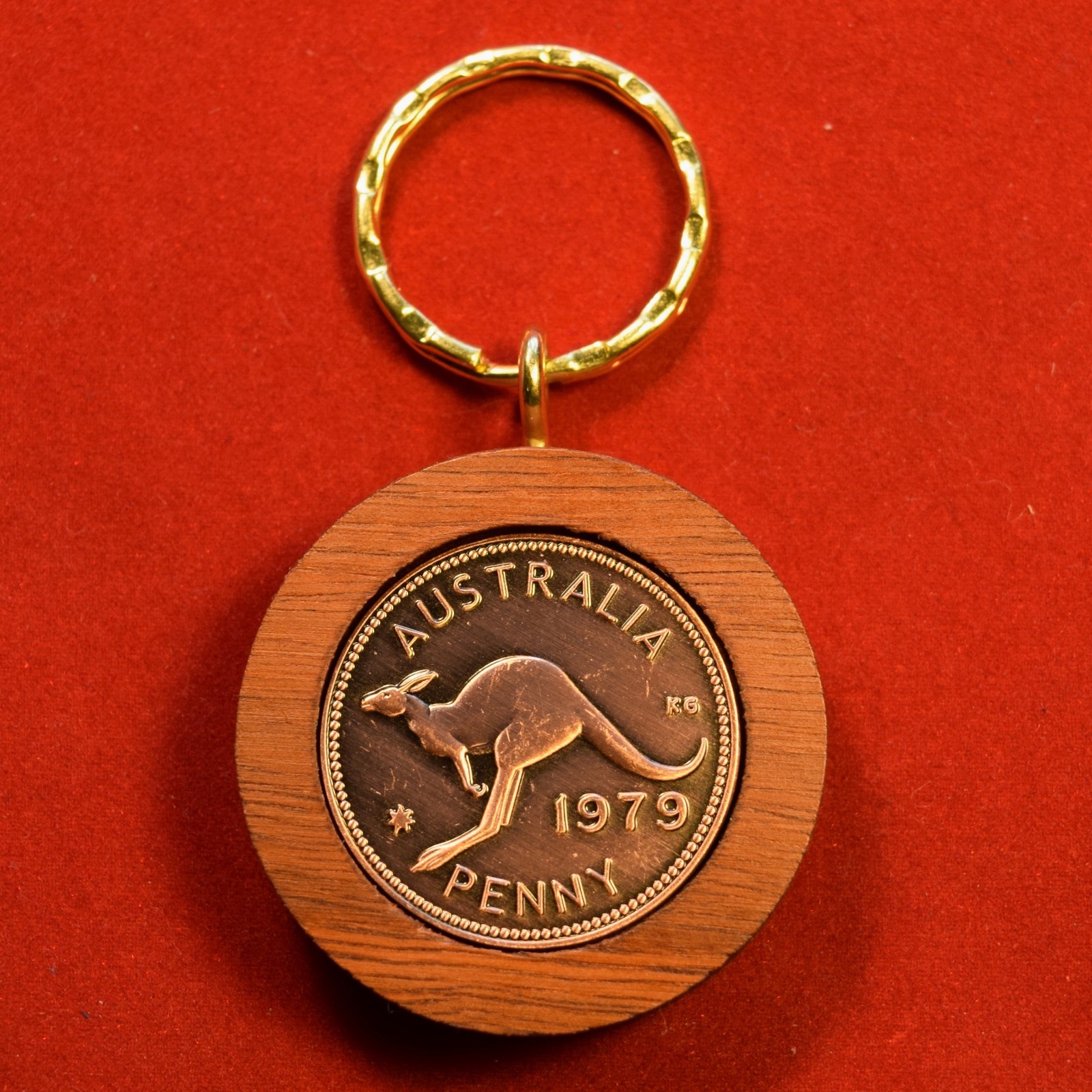 Jarrah Penny Keyring with an Australian penny of your choice