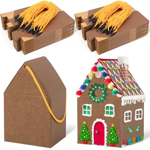 50Pcs Christmas Gingerbread House Soft Mocha Cardboard Cookie Gift Boxes with