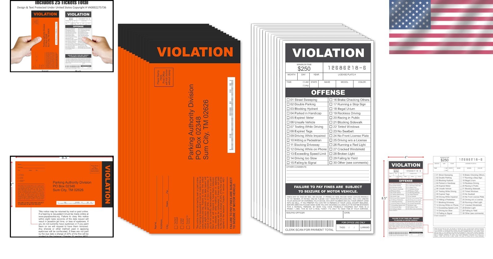 25 Realistic Fake Parking Tickets – Ultimate Prank with Customizable Offenses