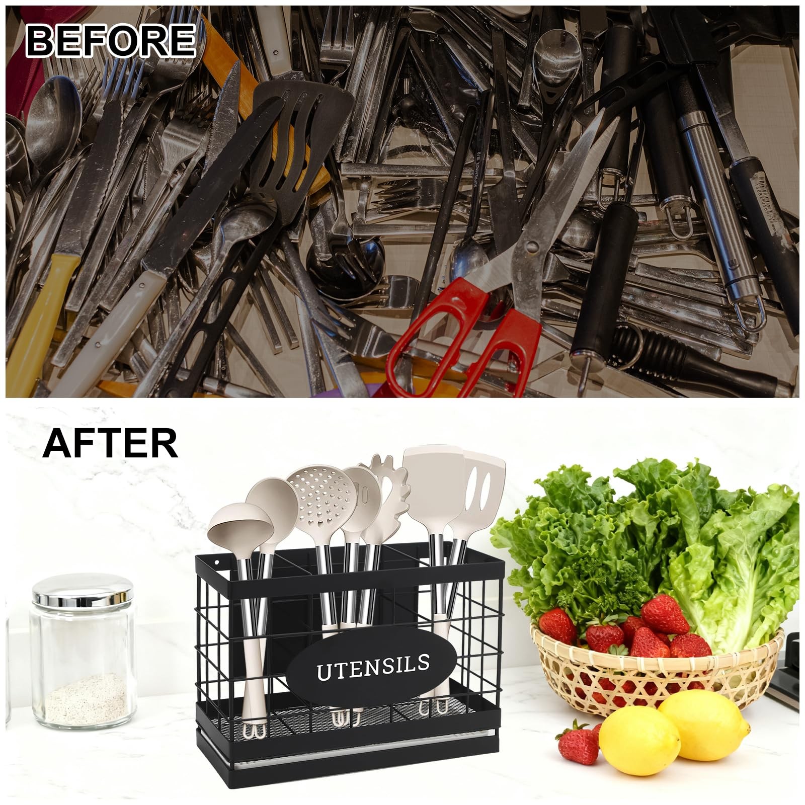 Vivise Magnetic Utensil Holder for Fridge Large Silverware Organizer Kitchen Ute