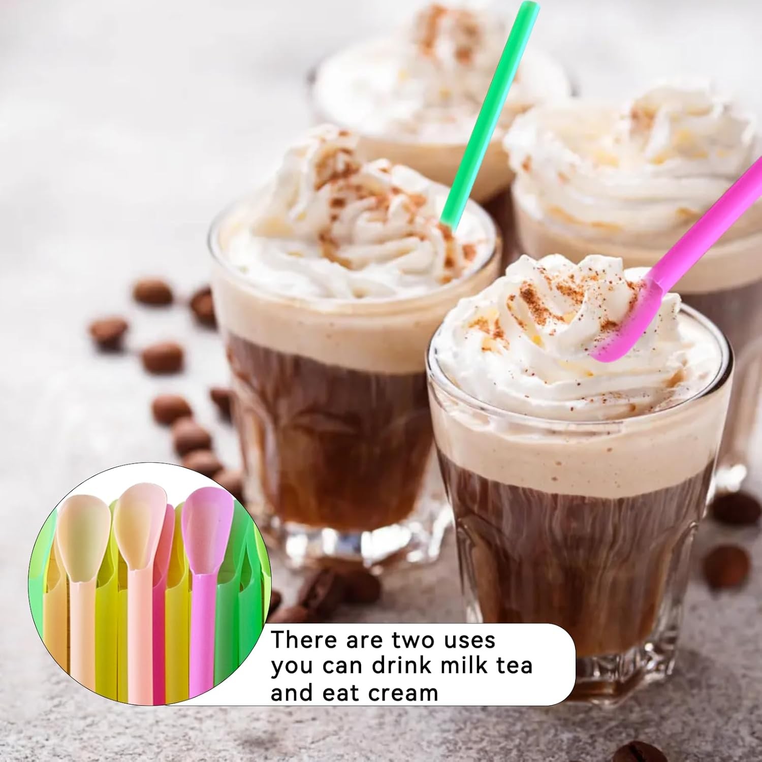 200PCS multi-color disposable spoon shaped plastic straws, long milkshake milk