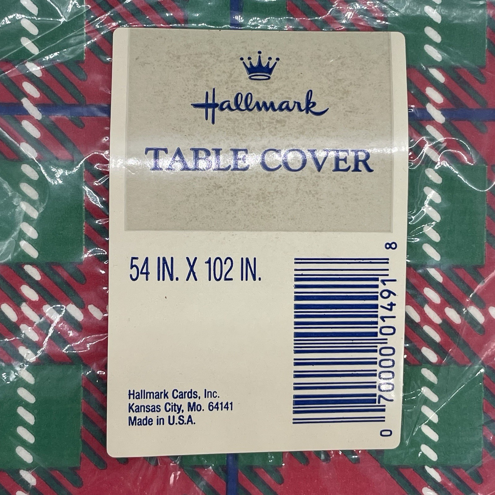 Vintage Hallmark Paper Table Cover Christmas Plaid 54 x 102 Rectangle Holiday