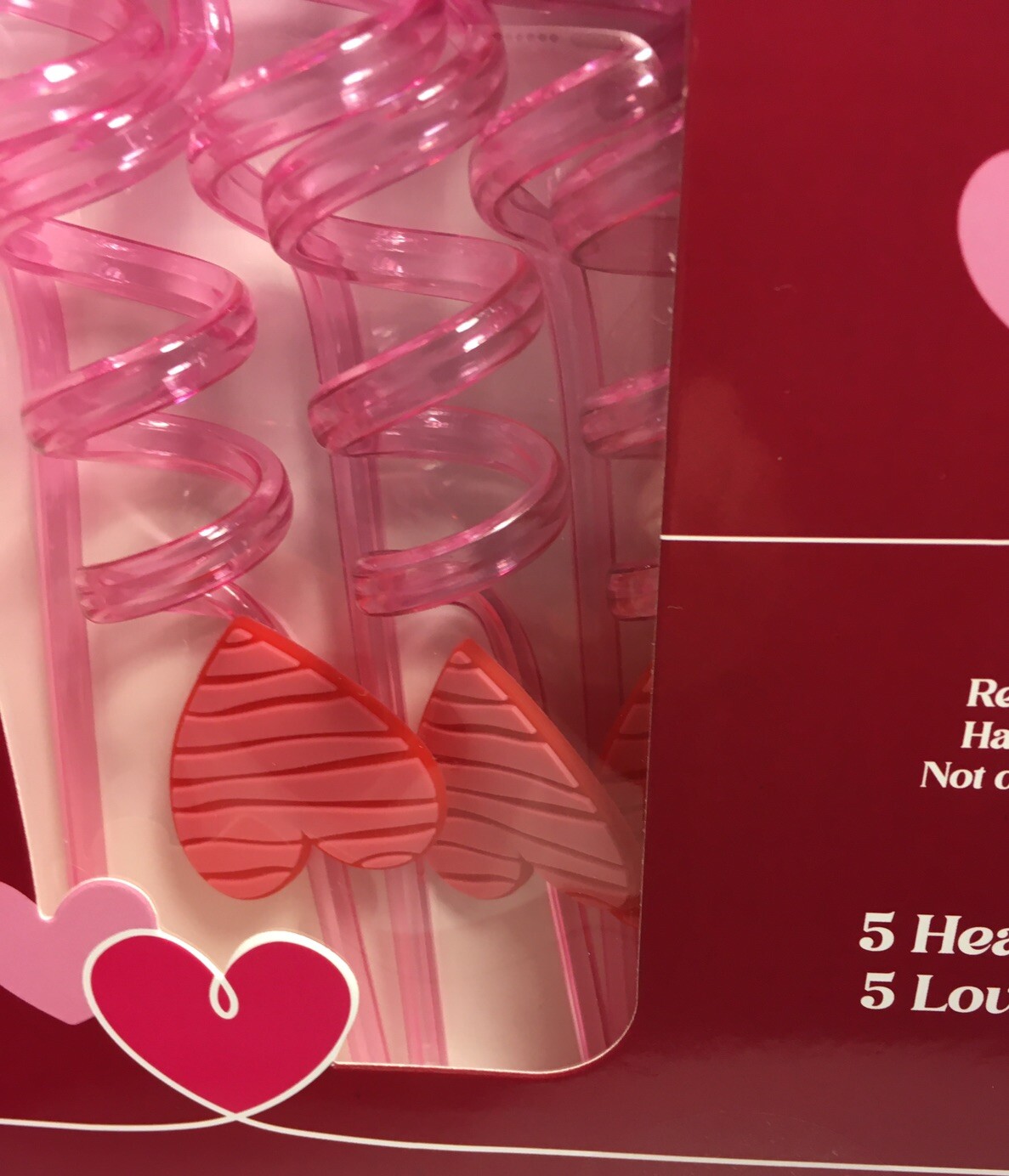 VALENTINES LOVE ~ HEARTS ❤️ 10 PK REUSABLE CURLY STRAWS BPA FREE NIB