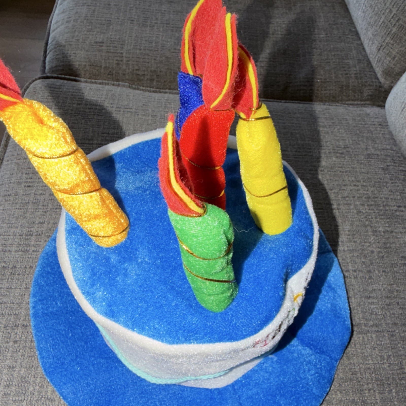 Birthday Cake with Candles Hat, Unisex, Adult, Gag Gift, Badge included.