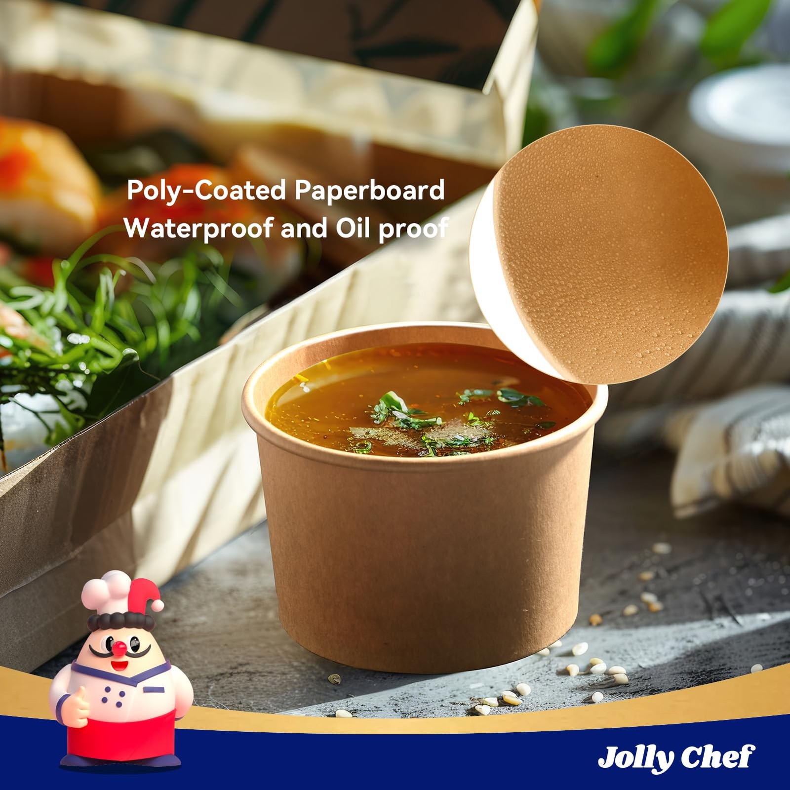 JOLLY CHEF 50 Pack Disposable Paper Food Containers with Lids, 8 oz To Go Soup B