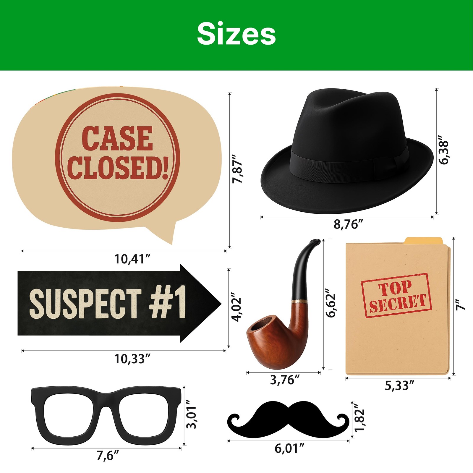 Photo Booth Props for Detective Spy Party, Mystery Game Night Supplies, 20-Piece