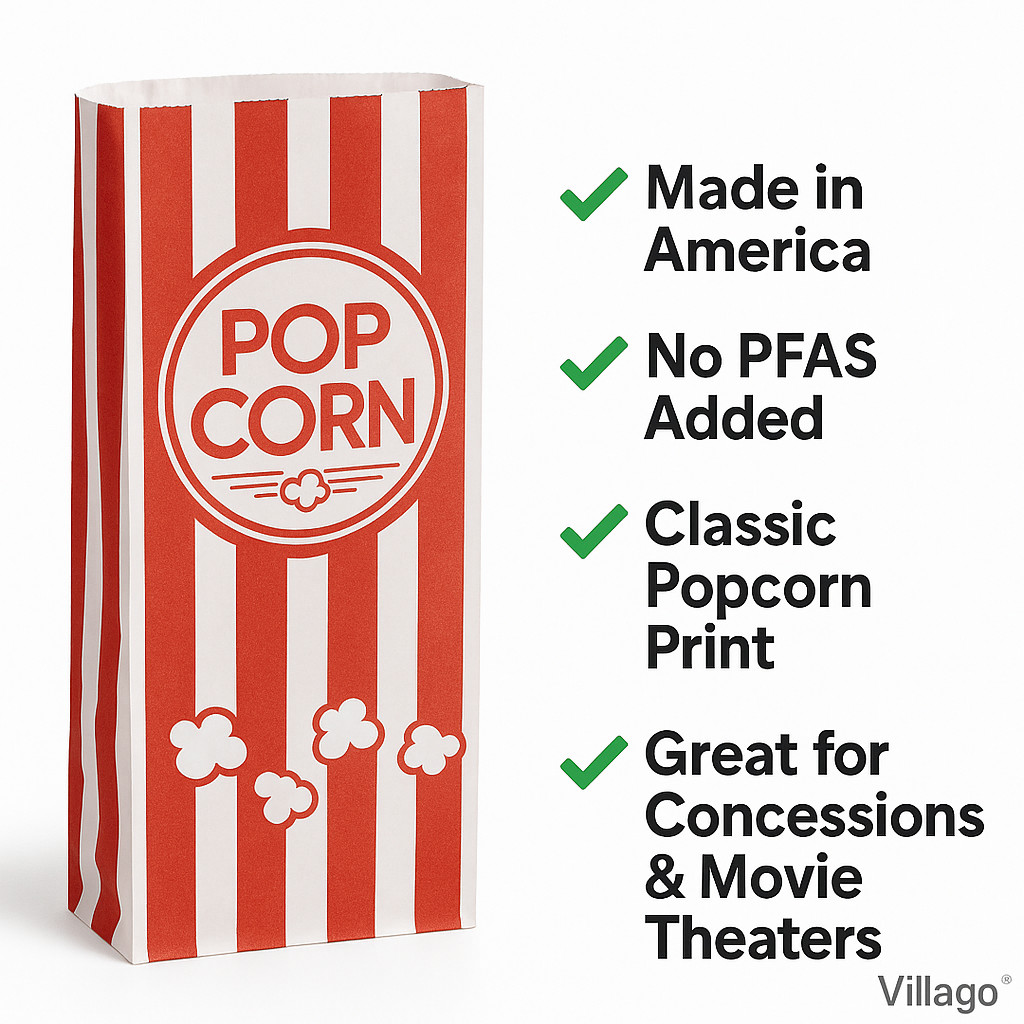 2 oz Popcorn Bags Red & White Striped Leak Proof Popcorn 4 3/4″ x 1″ x 12″ Party