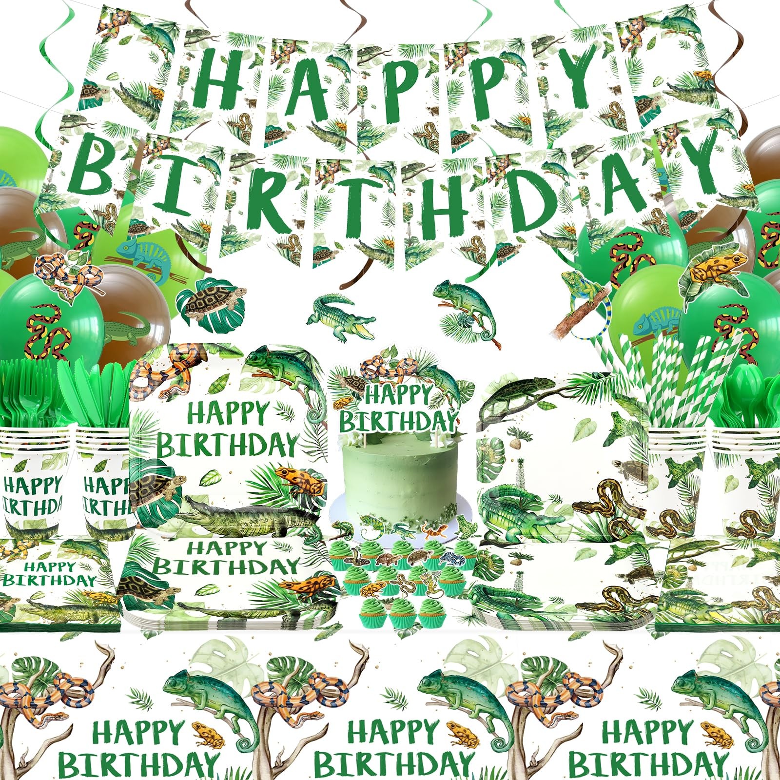 Reptile Party Decorations – Reptile Party Supplies including Banner, Plate, C…