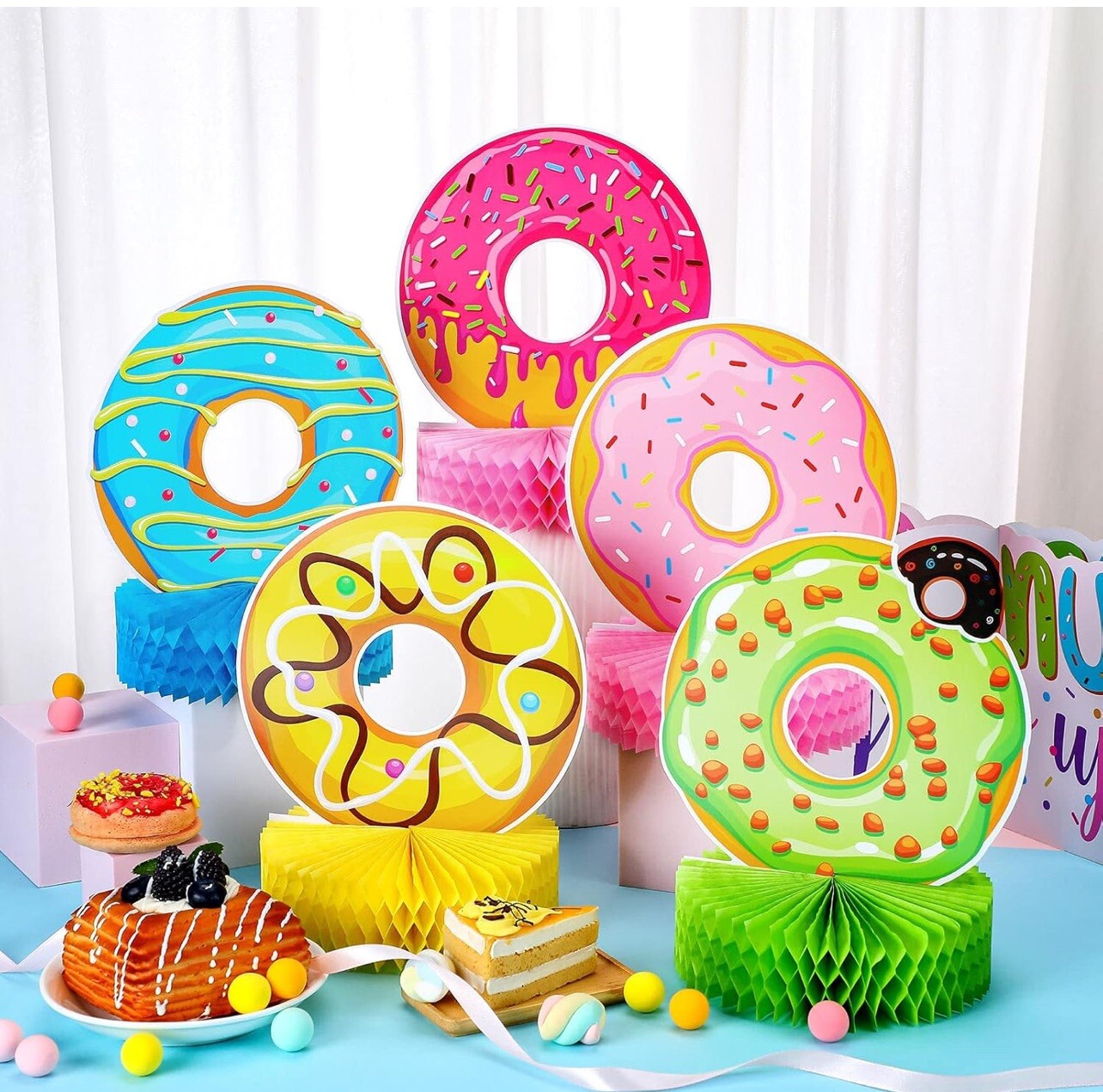 9 Pcs Donut Grow Up Honeycomb Centerpieces for Donut Birthday Party Decoratio…