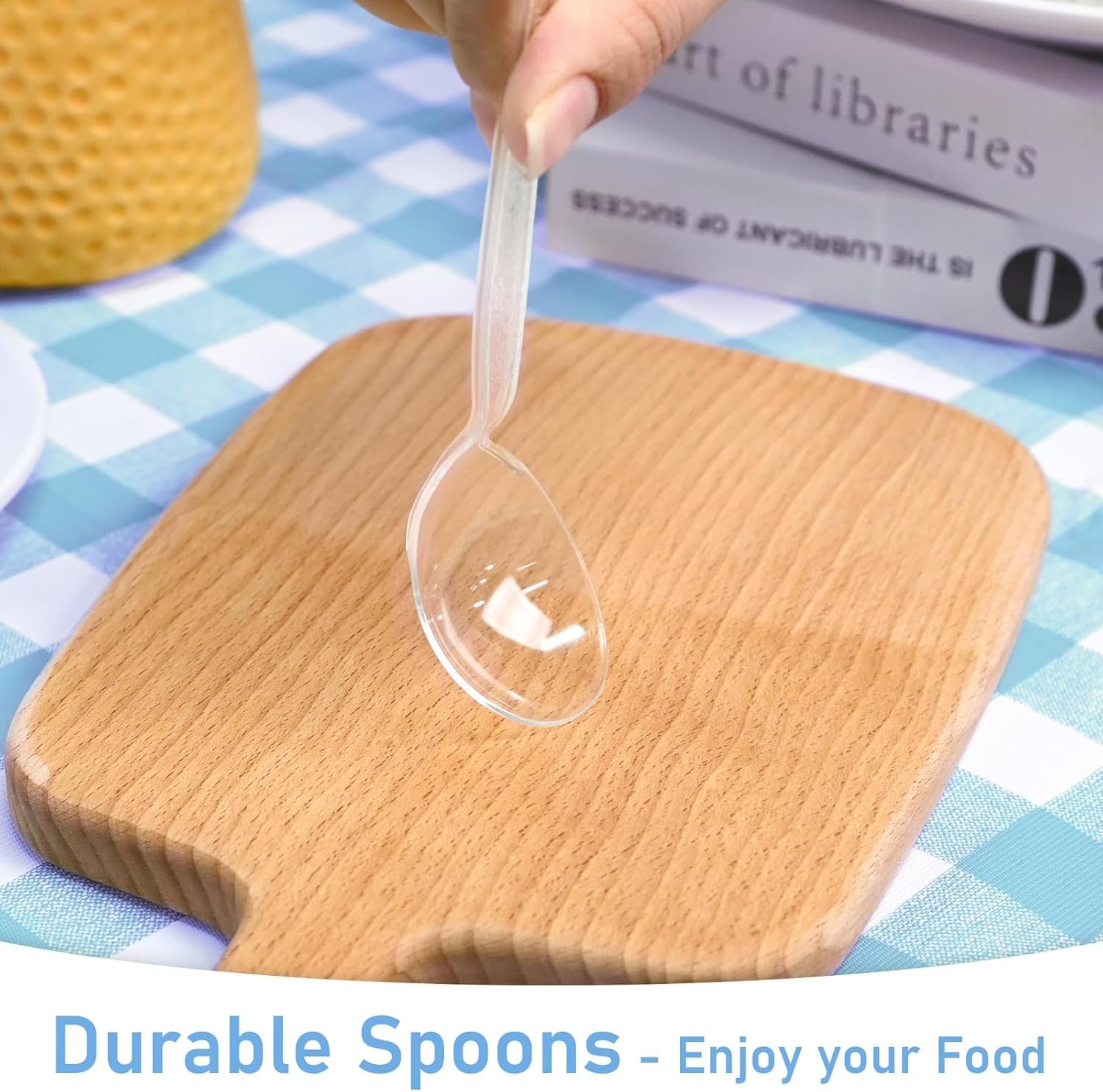 100 Count Disposable Clear Plastic Spoons Heat Resistant and BPA Free, Heavy