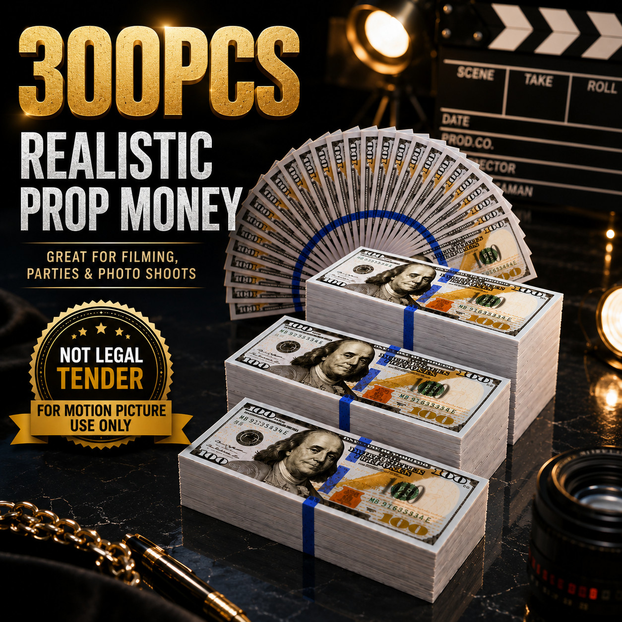300PCS $100 Bills Prop Replica Money for Movies Parties Tik Tok Instagram Fake