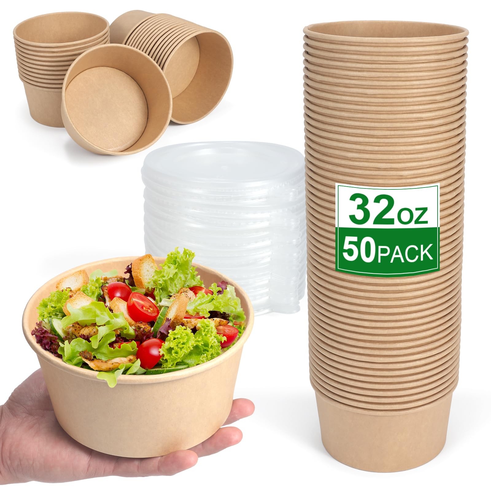 50 Pcs 32 Oz disposable meal prep containers，paper bowls with lids，disposable…