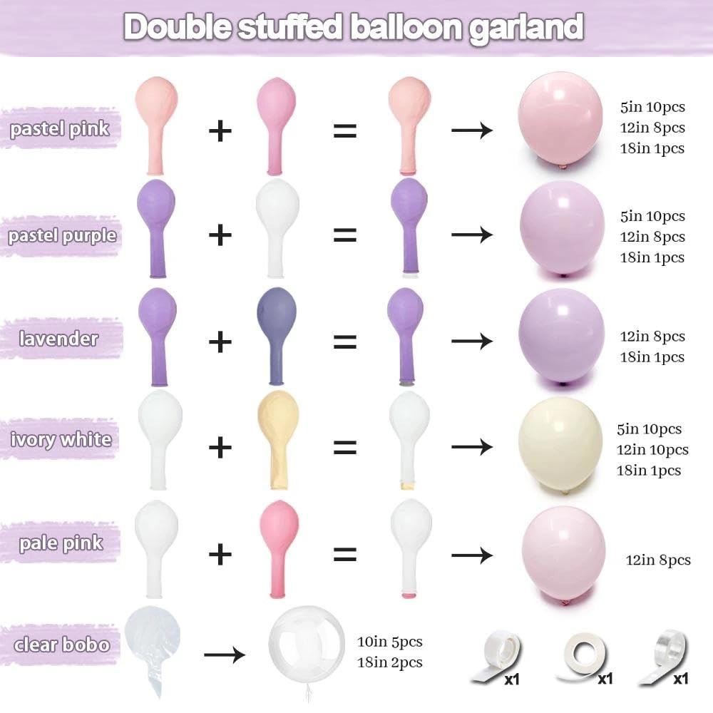 Pastel Pink Purple Balloon Arch Double , Light Pink Lavender Lilac Ivory Ball…