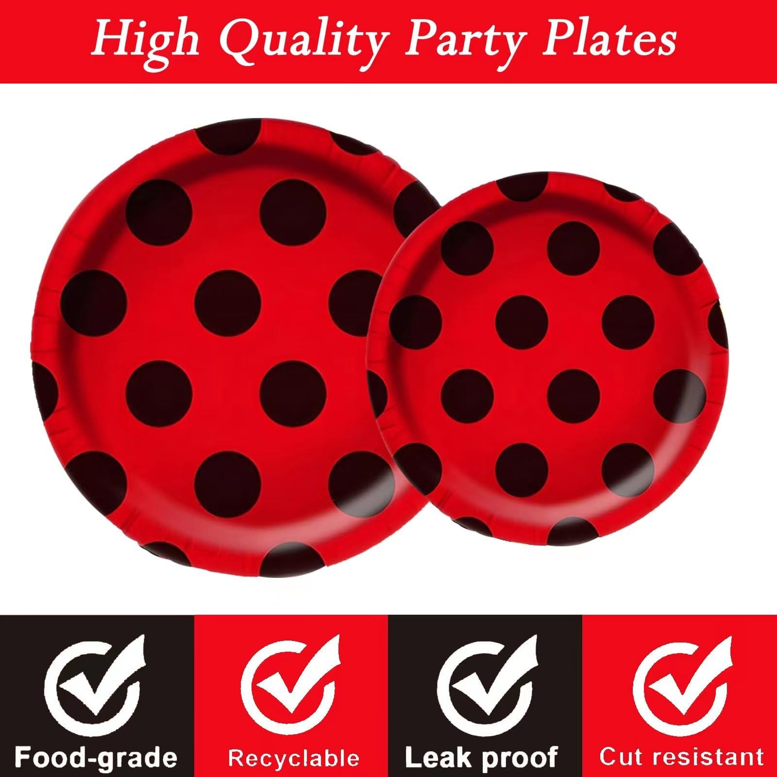 96Pcs Ladybug Party Supplies – Cute Disposable Plates & Napkins for 24 Guests