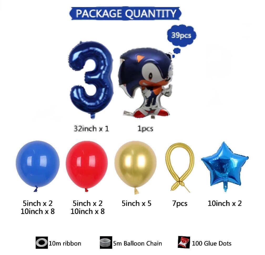 39pcs Sonic The Hedgehog Balloons Sonic Birthday Party Decoration Sonic Party