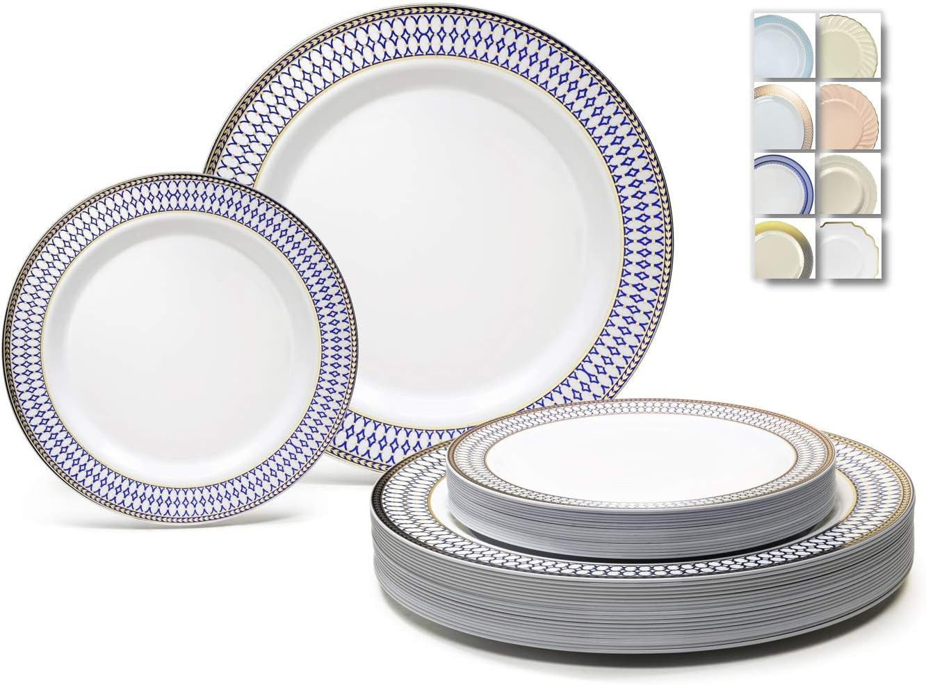Elegant 240-Piece Disposable Plastic Plates Set for 120 Guests – Blue & Gold