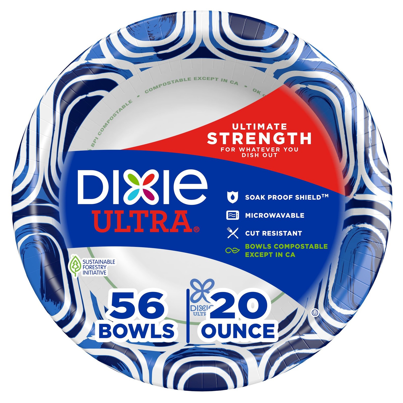 Dixie Ultra, Large Paper Bowls, 20 Oz, 56 Count, Microwave Safe, Compostable,…