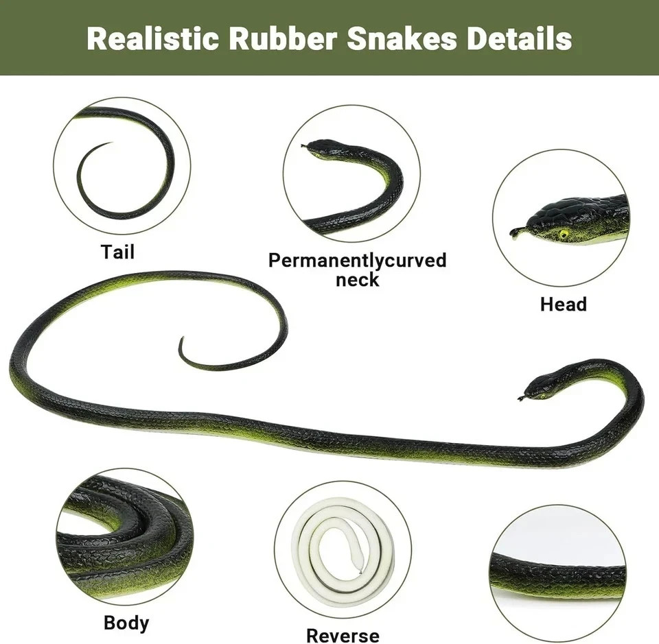 Realistic Rubber Snake, 2Pack Fake Snake Rubber Snakes Keep Birds Away