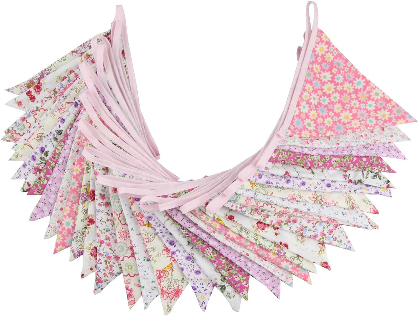 10M/32Ft Triangle Bunting Banner, 36 Pcs Cotton Fabric Flags Pennant Garlands