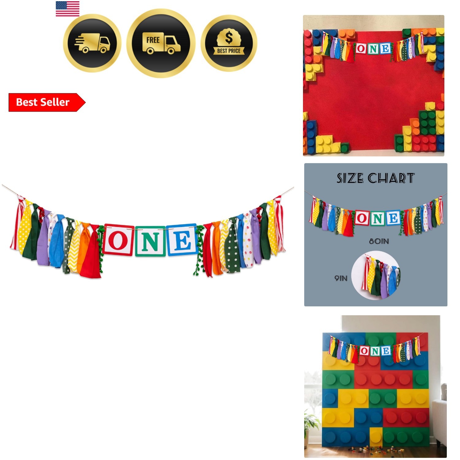 Building Blocks Theme One High Chair Banner – Bricks One Highchair Banner for…