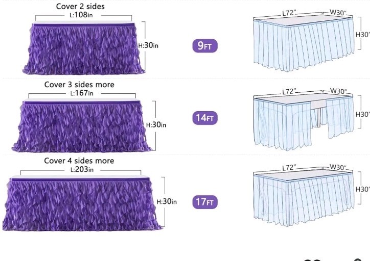Mermaid Purple Tulle Curly Willow Table Skirt for Rectangle Table 9ft, Ruffle…