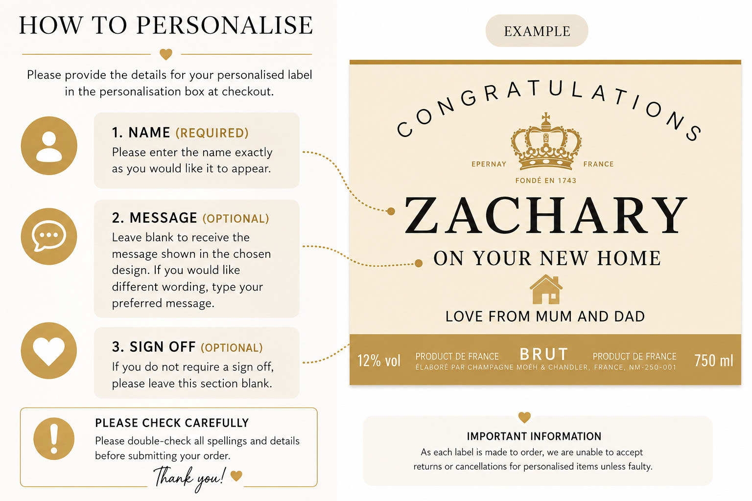 Personalised Champagne Bottle Label Sticker Any Occasion Wedding Birthday Gift