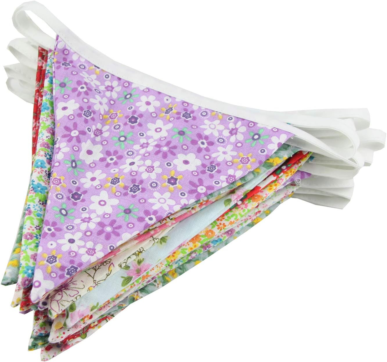 10M/32Ft Triangle Bunting Banner, 36 Pcs Cotton Fabric Flags Pennant Garlands